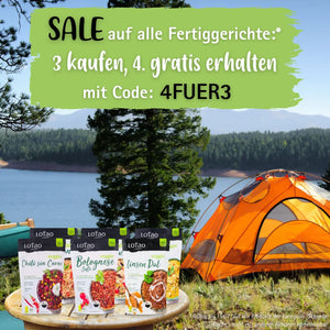 Sommer Special auf alle veganen BIO-Fertiggerichte bei Lotao: 3 bezahlen und 4. gratis erhalten, mobiles Banner